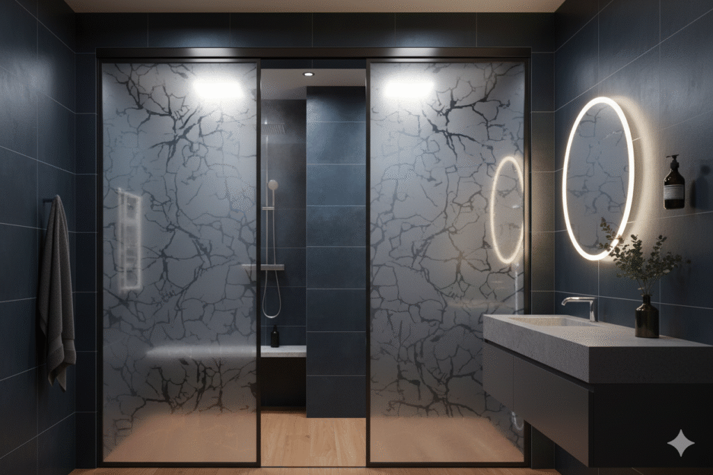 acid itched glass in Bathroom Doors & Shower Enclosures