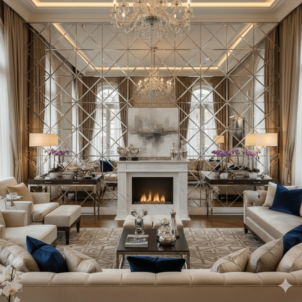 v groove mirror in Luxury Living Room Feature Walls 